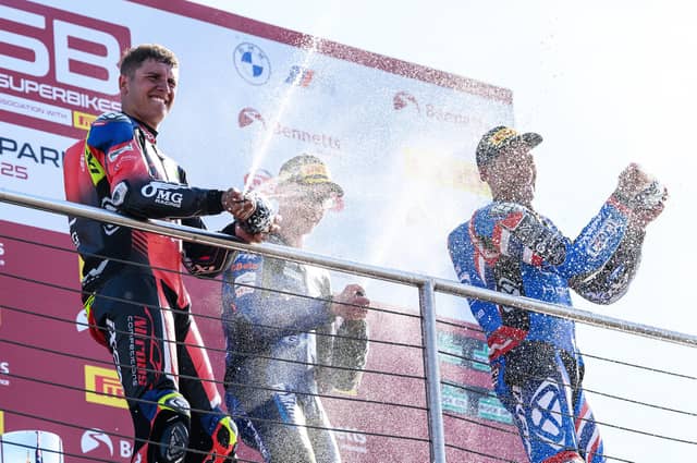 Kyle Ryde on the Donington podium. Photo by Michael Hallam.
