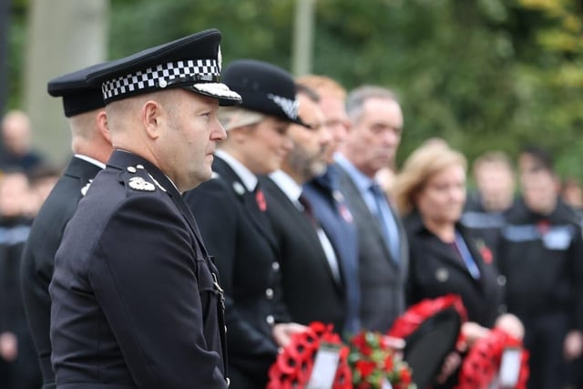 Police officers marking Armistice Day at the Nottinghamshire force headquarters