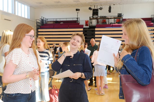 Pictured is: (l-r) Alice Whittaker, Eve Harwood and Amélie Hampshire with their results at Portsmouth High School in Southsea. Picture: Sarah Standing (200820-2877)