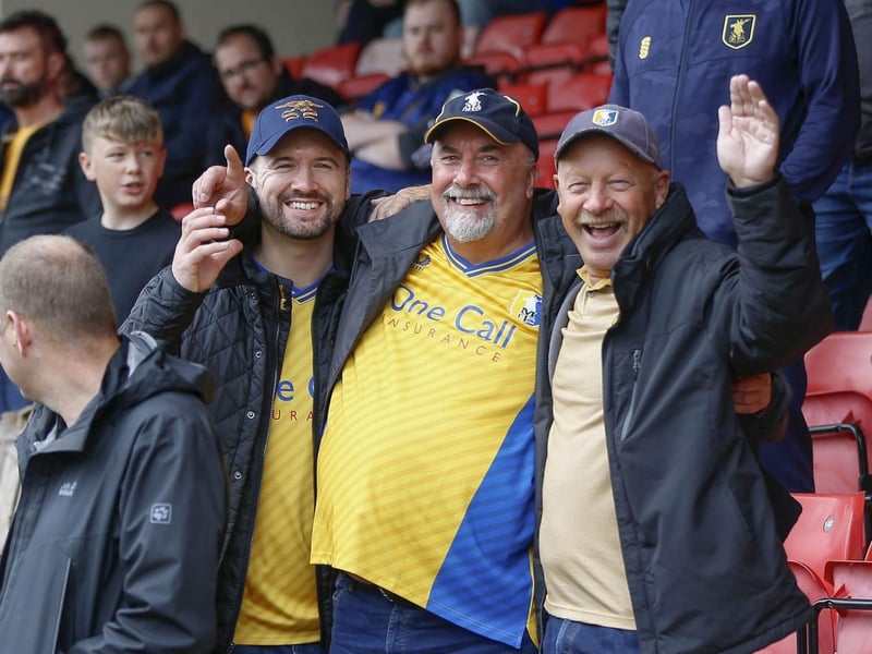 Mansfield Town fans ahead of the opening day draw at Crewe on 5 August 2023.