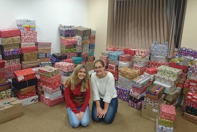 All the boxes wrapped up and ready to be send out as part of Operation Christmas Child in Chesterfield in 2015