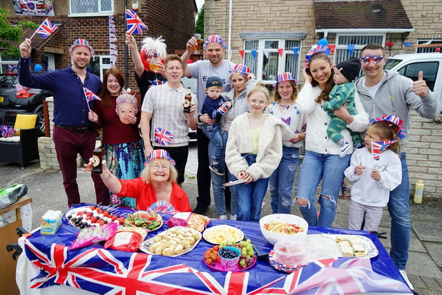 Residents on Harworth Close celebrating Her Majesty's 70-year milestone on the throne.
