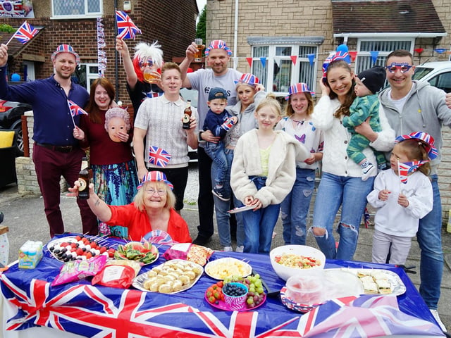 Residents on Harworth Close celebrating Her Majesty's 70-year milestone on the throne.
