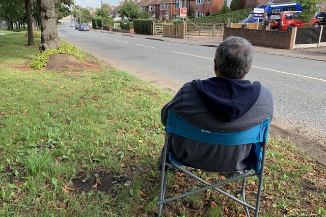 One Warsop resident on Mansfield Road made sure he got a good viewing spot.