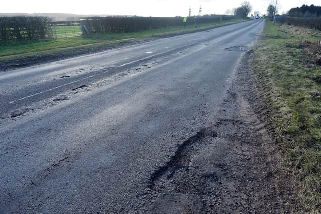 One of the potholes on Mansfield Road, Clipstone.