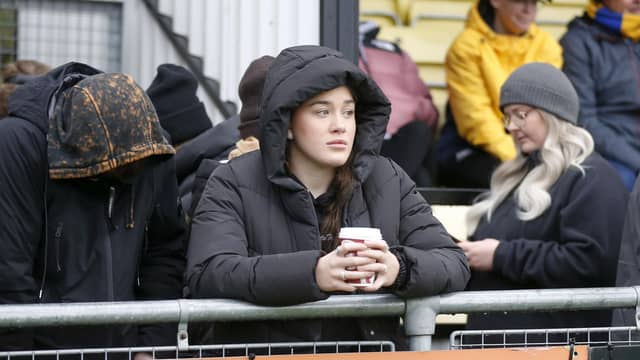 Mansfield fans at The EnviroVent Stadium for the match against Harrogate Town.
