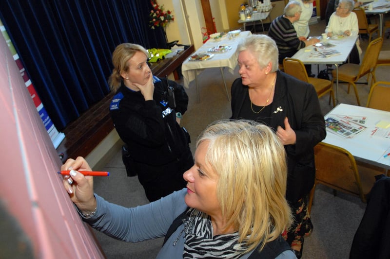 The Community of Christ Church on Sutton's Carsic Estate hosted a drop-in day in 2011 for Respect Ashfield at joint initiative with Ashfield District Council, Ashfield Homes and Notts Police. Pictured is  Ashfield Homes Housing Manager Lisa Griffiths, bottom, with Police Community Support Officer Yvonne Pickersgill and resident Doreen Savage.