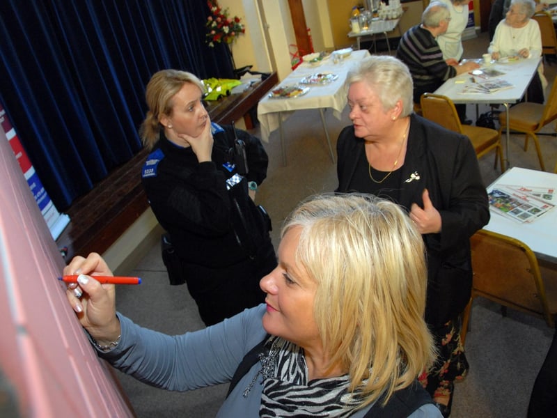 The Community of Christ Church on Sutton's Carsic Estate hosted a drop-in day in 2011 for Respect Ashfield at joint initiative with Ashfield District Council, Ashfield Homes and Notts Police. Pictured is Ashfield Homes Housing Manager Lisa Griffiths, bottom, with Police Community Support Officer Yvonne Pickersgill and resident Doreen Savage.