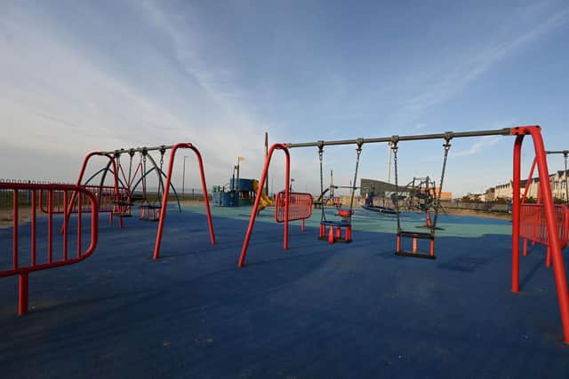 A deserted playground is on March 23, 2020.  (Photo by Paul ELLIS / AFP) (Photo by PAUL ELLIS/AFP via Getty Images)