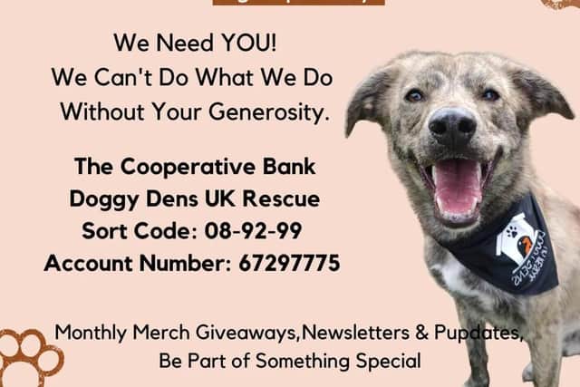 Supporters can set up a standing order using the bank details as provided by Doggy Dens UK Rescue.