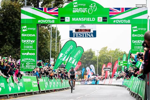 Winner Ian Stannard, of Team Sky, crosses the finishing line in Mansfield on the Nottinghamshire leg of the Tour Of Britain four years ago.