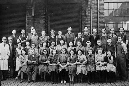 Mansfield's Fairbrothers Factory. Press shop staff with foreman Mr Bestwick. The Fairbrothers factory, which made shoe stiffeners for the shoe-making industry, was located on Burns Street in Mansfield. The factory ceased operations as the shoe-making industry declined. The factory was demolished and the site has since been redeveloped.