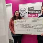 Mansfield Building Society’s Senior Product Manager, Joe Dawn, presents donation to The Wolfpack Pro