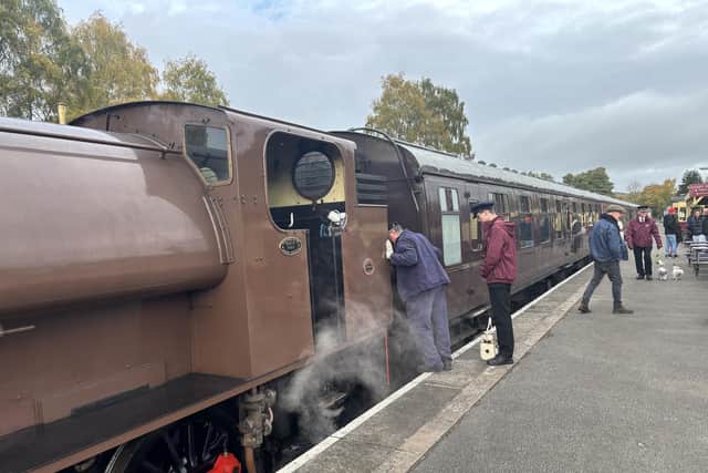 Final preparations as the Peak Rail train prepares to leave Rowsley for Matlock.