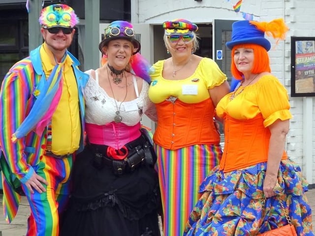 Mansfield steampunk alliance members in front of The Coopers - left to right Matt Brooks, Beth Fern, Jord Arkley and Karen Ashington.