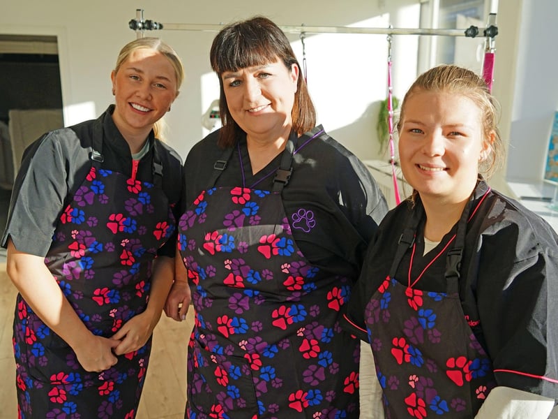 Mansfield new dog grooming business on Newgate Lane. Sophie Holland, Lisa Reavill and Courtney Roberts.