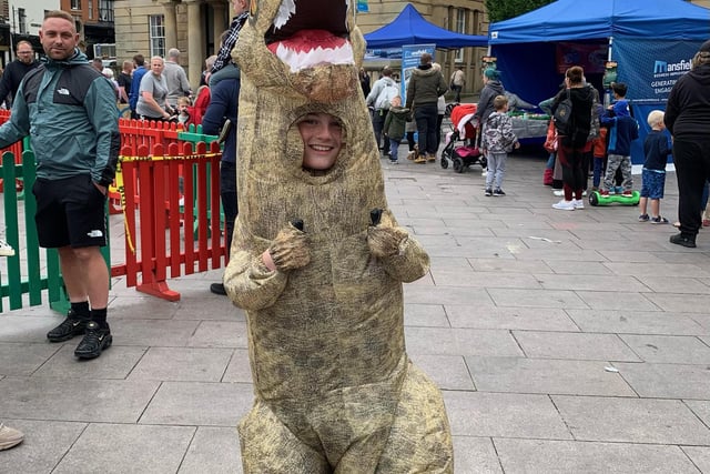 Joel Garner dresses for the occasion, with an epic dinosaur suit.