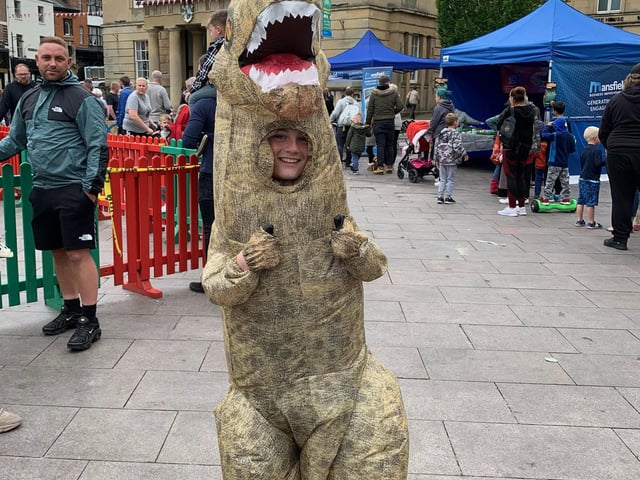 Joel Garner dresses for the occasion, with an epic dinosaur suit.