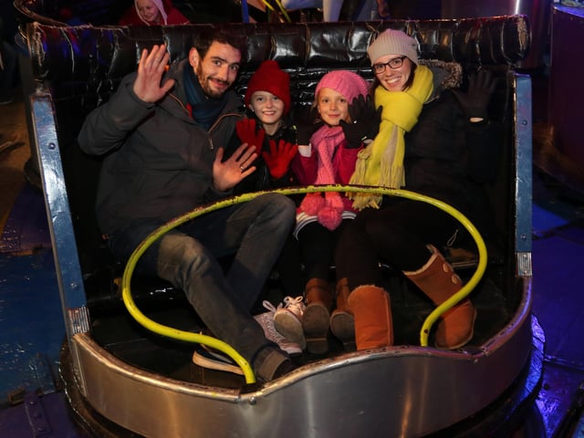 Ready to ride the Waltzer are Rob Allsop, Miley Allsop, Jessica Ball, Stephanie Ball in 2017.