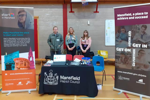 Council officers promte the scheme at Queen Elizabeth's Academy in Mansfield.