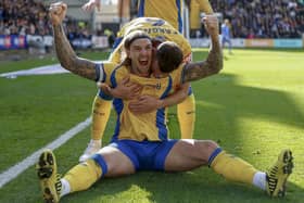 Aden Flint celebrates scoring in the derby at Notts County. Photo by Chris & Jeanette Holloway/The Bigger Picture.media