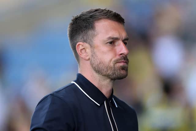 Aaron Ramsey, the Oxford United manager looks on during the pre-season friendly match between Oxford United and Ipswich Town at the Kassam Stadium on August 01, 2026 in Oxford, England. (Photo by David Rogers/Getty Images)
