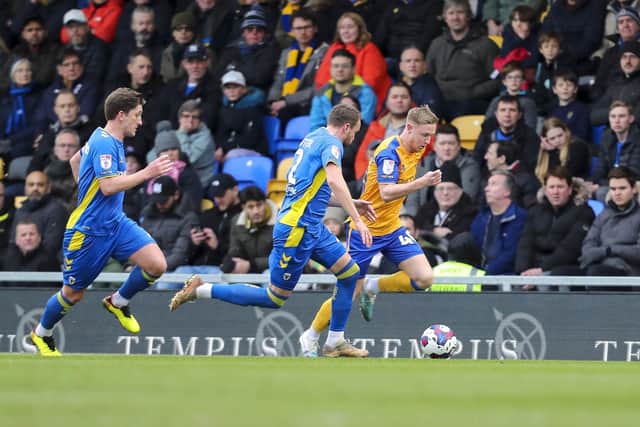 David Keillor-Dunn on the attack for Stags at AFC Wimbledon this afternoon. Photo by Chris Holloway / The Bigger Picture.media