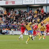Mansfield Town forward Lucas Akins scores from the penalty spot during the Carabao Cup match against Grimsby Town FC at the One Call Stadium, 08 Aug 2023  
Photo credit : Chris & Jeanette Holloway / The Bigger Picture.media