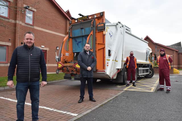 Coun  David Martin,  Counc Jason Zadrozny and some of Ashfield District Council's waste disposal team,