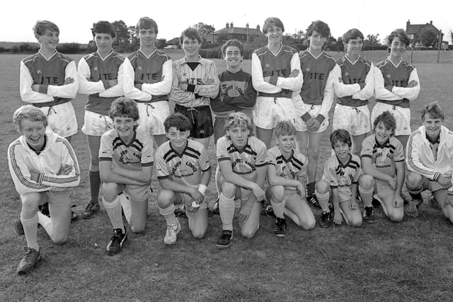 Members of a Bilsthorpe football team line up before a game in 1985.