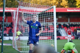 Davis Keillor-Dunn nets Stags' winner at Salford on Saturday. Photo by Chris & Jeanette Holloway/The Bigger Picture.media.