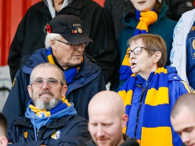 Stags fans enjoy a 2-1 win at Stevenage in 2021.