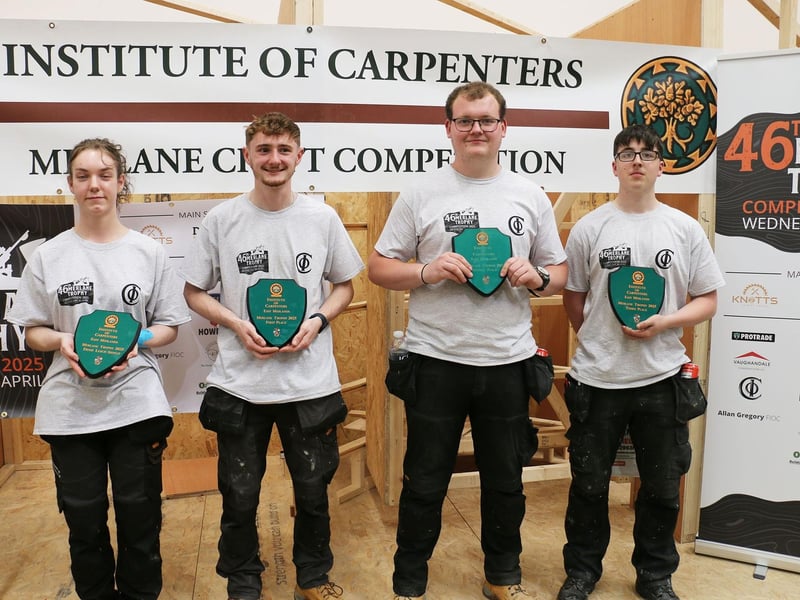 Left to right Bethan Simmons and Jack Henley of Derby College and Alfie Waldock and Harrison Lindsay of North Notts College