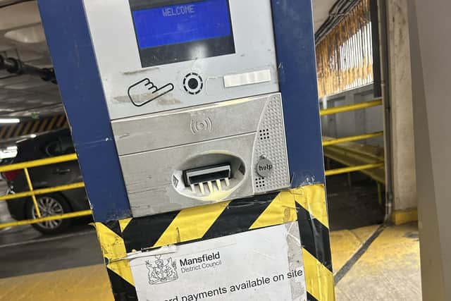 A dilapidated ticket machine at Mansfield Four Seasons Shopping Centre car park