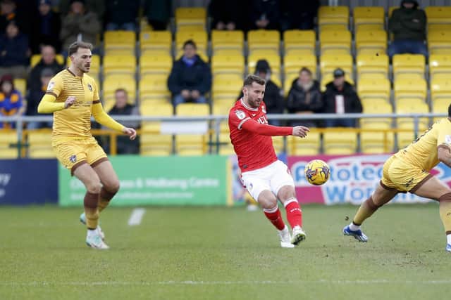 Stags action during the Sky Bet League 2 match against Sutton Utd FC at the VBS Community Stadium, Saturday 23 Dec 2023 
Photo Chris & Jeanette Holloway / The Bigger Picture.media