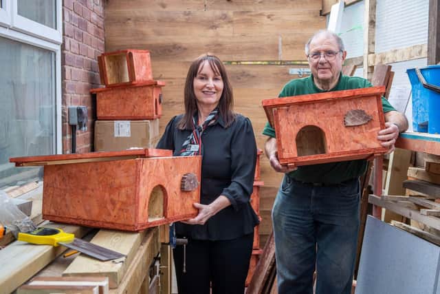 Julie Cliff from Harron Homes with John Stirland from Men in Sheds