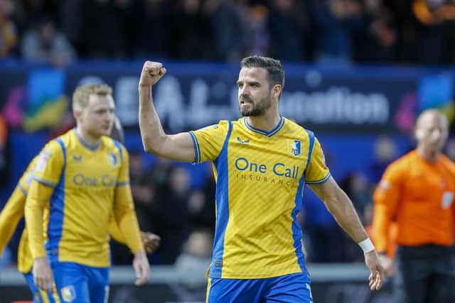 Stephen McLaughlin during the Sky Bet League 2 match against Forest Green Rovers FC at the One Call Stadium, 09 April 2024, Photo credit Chris & Jeanette Holloway / The Bigger Picture.media