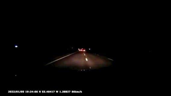 A video grab of the near miss on the M1 in South Yorkshire.