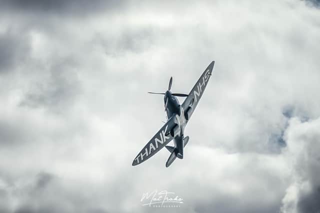 Spitfire flies over King's Mill Hospital: picture by Matt Troke.