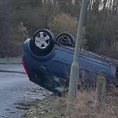 How Selston grandmother Cathy McLean's car ended up after her terrifying accident on Park Lane. She escaped with only minor aches and pains.