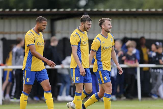 SPORT: FOOTBALL: PRE SEASON :  Retford Utd v Mansfield Town FC : Cannon Park : 11 July 2022 : James Gale celebrates the opener. Photo Credit Chris & Jeanette Holloway @ The Bigger Picture.media : Tel 07946143859