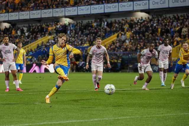 Will Swan tucks away his early penalty during the Carabao Cup 3rd round match against Peterborough United FC at the One Call Stadium, 26 Sept 2023
Photo credit : Chris & Jeanette Holloway / The Bigger Picture.media