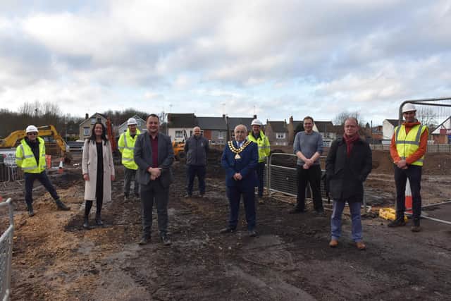 Ashfield District Council members join representatives of Sport England and Kier at the site of the new leisure centre