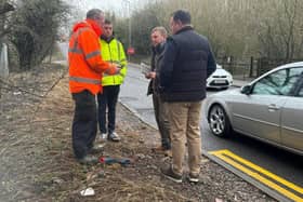 Couns Jason Zadrozny and Tom Hollis meeting with county council flooding bosses on Common Road, Huthwaite. Photo: Submitted