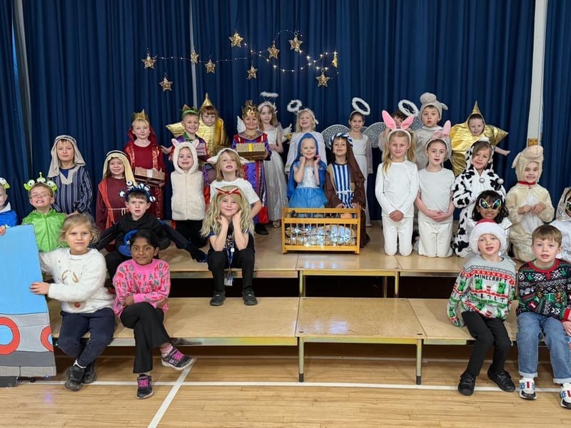 Some futuristic friends join the performance at Berry Hill Primary School