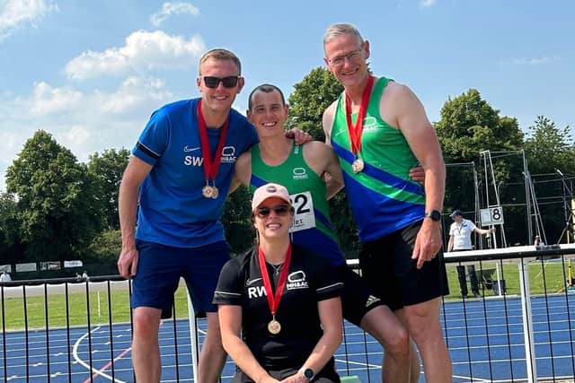 Masters glory - back left to right Stef Wilcockson, Paul Wright and Martin White. Front: Rachel Wilcockson.