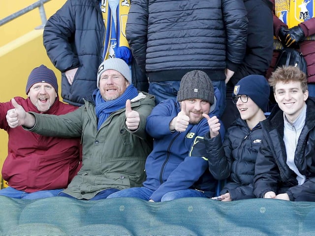 Stags fans watch the Sky Bet League 2 match against Crewe Alexandra at the One Call Stadium.
