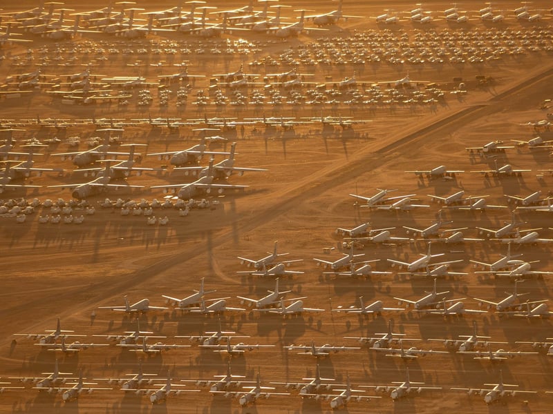 These astounding images show billions of dollars worth of aircraft parked up and disused due to COVID-19 travel restrictions.