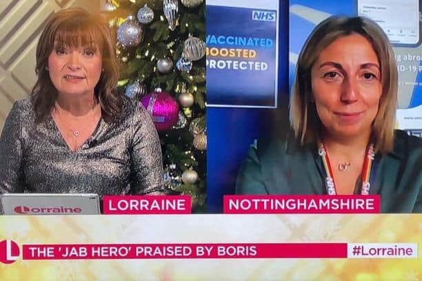 DECEMBER - Kim Kirk, the leader of the coronavirus vaccination programme at King's Mill Hospital, is interviewed on TV by Lorraine Kelly after being singled out for praise as a 'jab hero' by Prime Minister Boris Johnson.