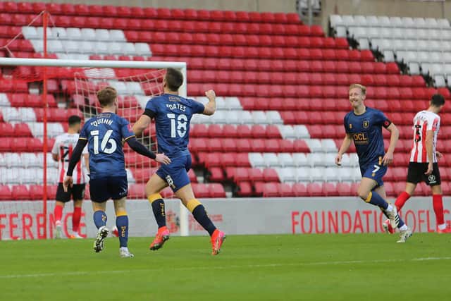 Rhys Oates celebrates his winning goal. Pic: Chris Holloway / The Bigger Picture.media